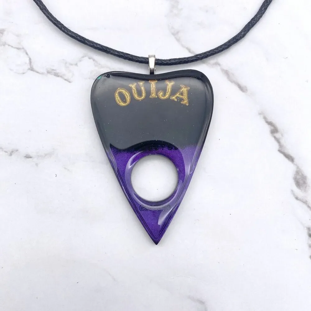 Black Purple Chrome Dipped Ouija Planchette Necklace